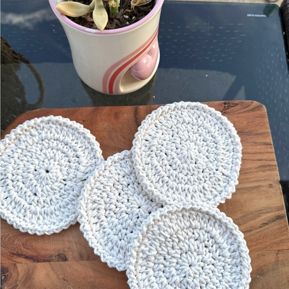Handmade Crochet Coaster Set – Neutral Cotton Drink Coasters (Set of 4)